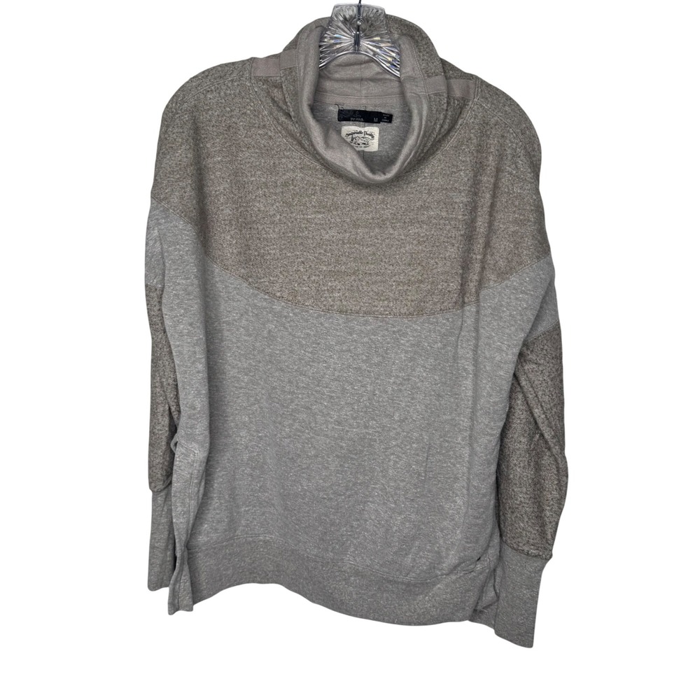 Prana Womens Gray Colorblock Hemp Blend Funnel Neck Pullover Sweatshirt‎ Medium